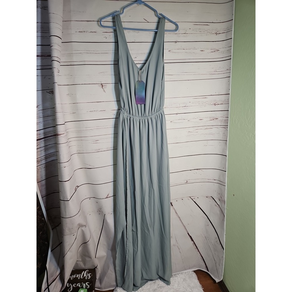 show‎ me your mumu  Sage Green V-Neck Sleeveless Maxi Dress Side Slit NWT
